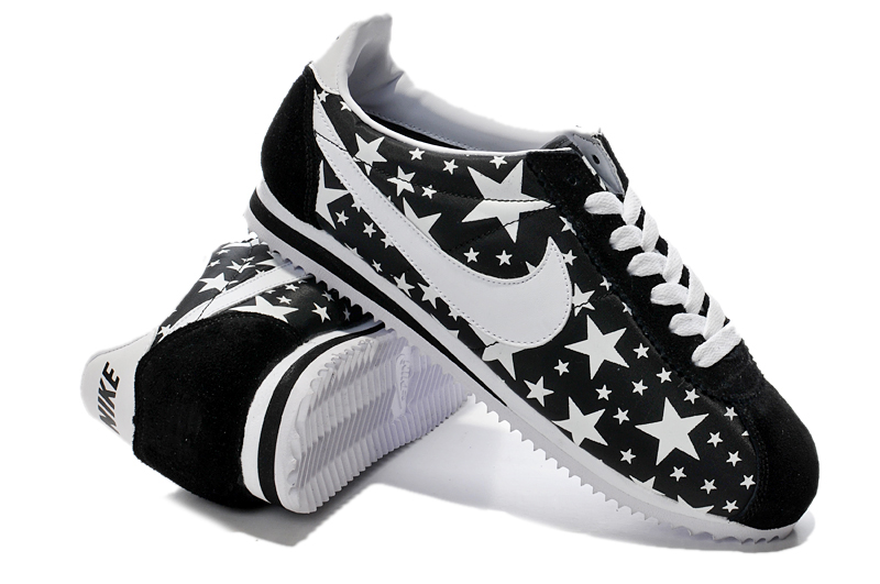 2014 Nike Cortez nouvelles chaussures etoiles lumineuses des femmes blanches noires (5)